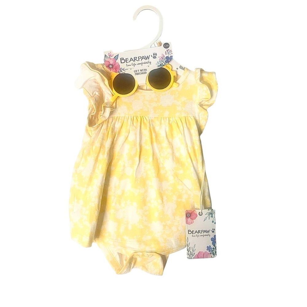 BearPaw Kids 3-6 mo dress/sunglasses set yellow floral